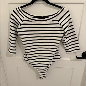 Milly Black & White Striped Bodysuit Top Size M Made in USA